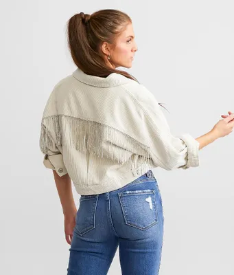 Rhinestone Fringe Corduroy Jacket
