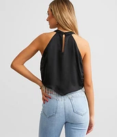 Rhinestone Fringe Satin Cropped Tank Top