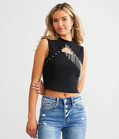 Rhinestone Fringe Keyhole Cropped Tank Top