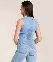 Embroidered Corset Denim Vest