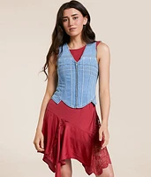 Embroidered Corset Denim Vest