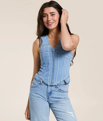 Embroidered Corset Denim Vest