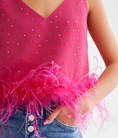 Embellished Feather Cropped Tank Top