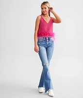 Embellished Feather Cropped Tank Top