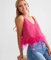 Embellished Feather Cropped Tank Top