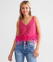 Embellished Feather Cropped Tank Top