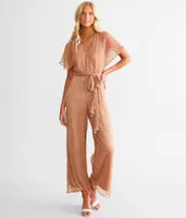 Blue B Metallic Pleated Mesh Jumpsuit