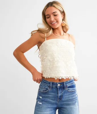 Flower Applique Cropped Tank Top