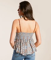 Velvet Trim Ruffle Tank Top