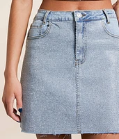 Rhinestone Denim Mini Stretch Skirt