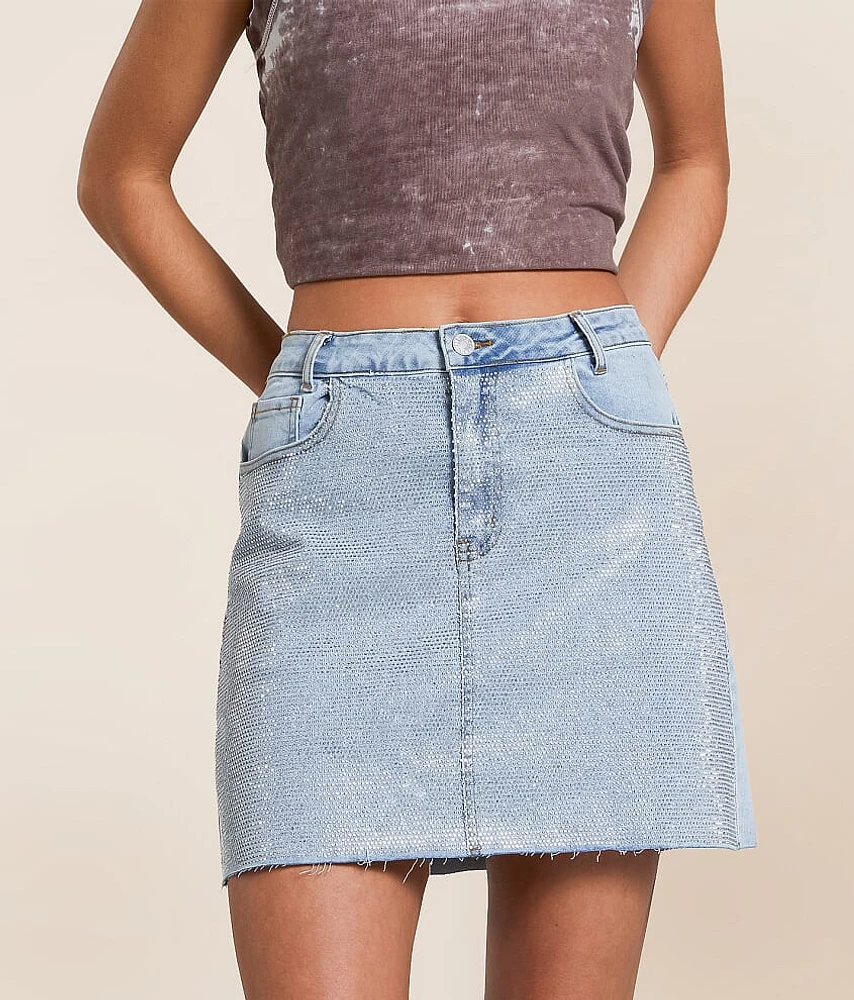 Rhinestone Denim Mini Stretch Skirt