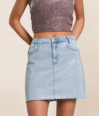 Rhinestone Denim Mini Stretch Skirt