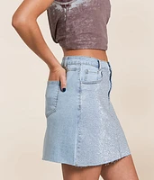 Rhinestone Denim Mini Stretch Skirt