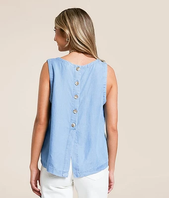 Back Button Chambray Tank Top