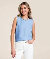Back Button Chambray Tank Top