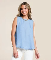 Back Button Chambray Tank Top