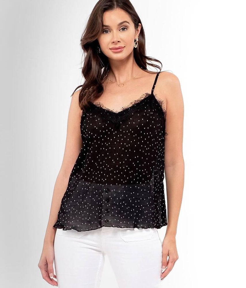 Black Crinkle Lace Trim Cami Top