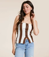 Striped Foldover Tube Top