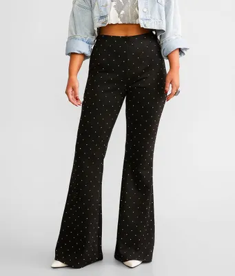 Willow & Root Rhinestone Faux Suede Flare Stretch Pant