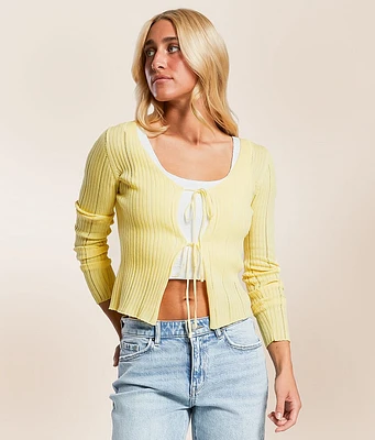 Front Tie Cropped Cardigan Sweater