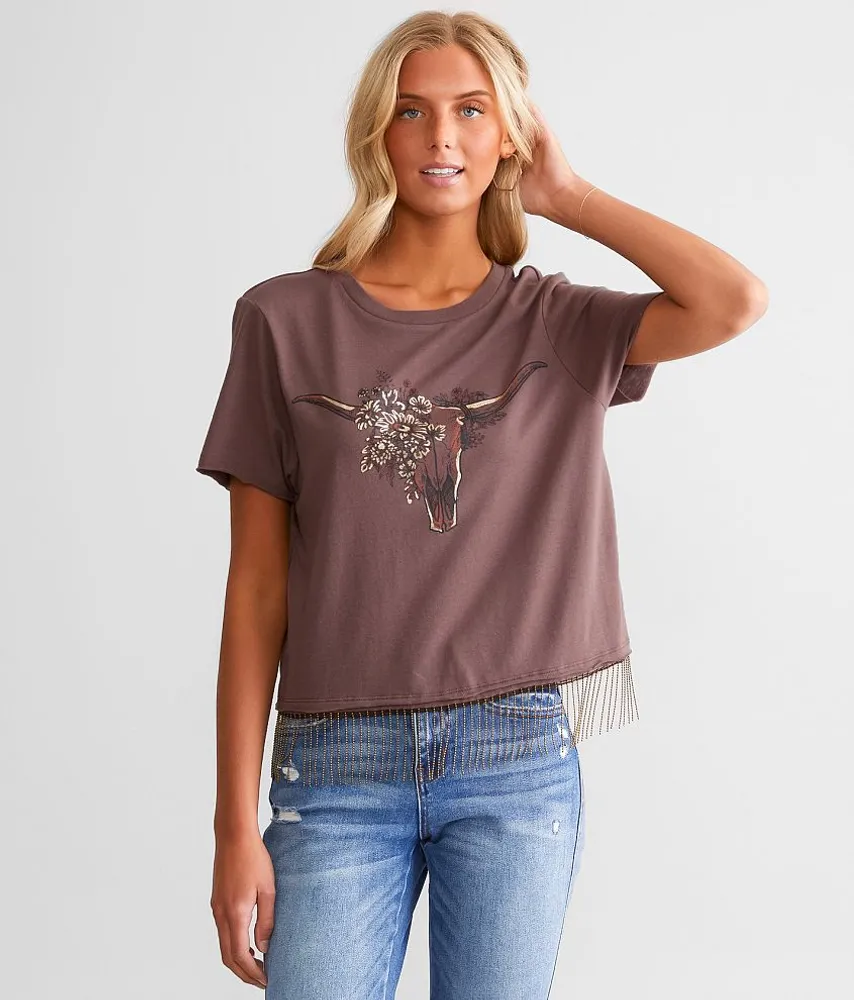 Modish Rebel Steer Head Cropped T-Shirt