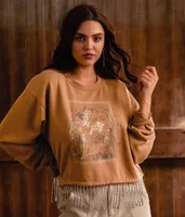 Sterling & Stitch Rhinestone Fringe Cropped Pullover