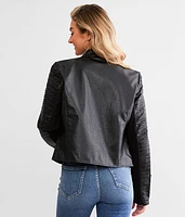 Textured Mock Neck Moto Jacket
