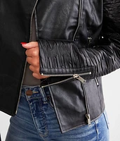 Textured Mock Neck Moto Jacket