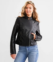 Textured Mock Neck Moto Jacket