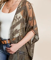 Embroidered Mesh Kimono - One Size