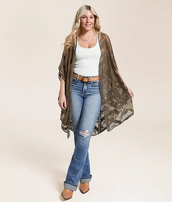 Embroidered Mesh Kimono - One Size