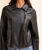 Faux Leather Moto Cropped Jacket