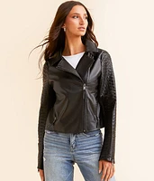 Faux Leather Moto Cropped Jacket