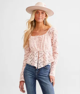 Willow & Root Floral Lace Cropped Top