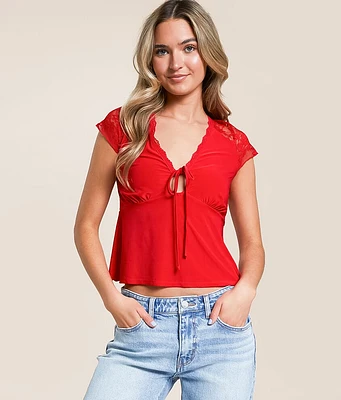 Pieced Lace Keyhole Top