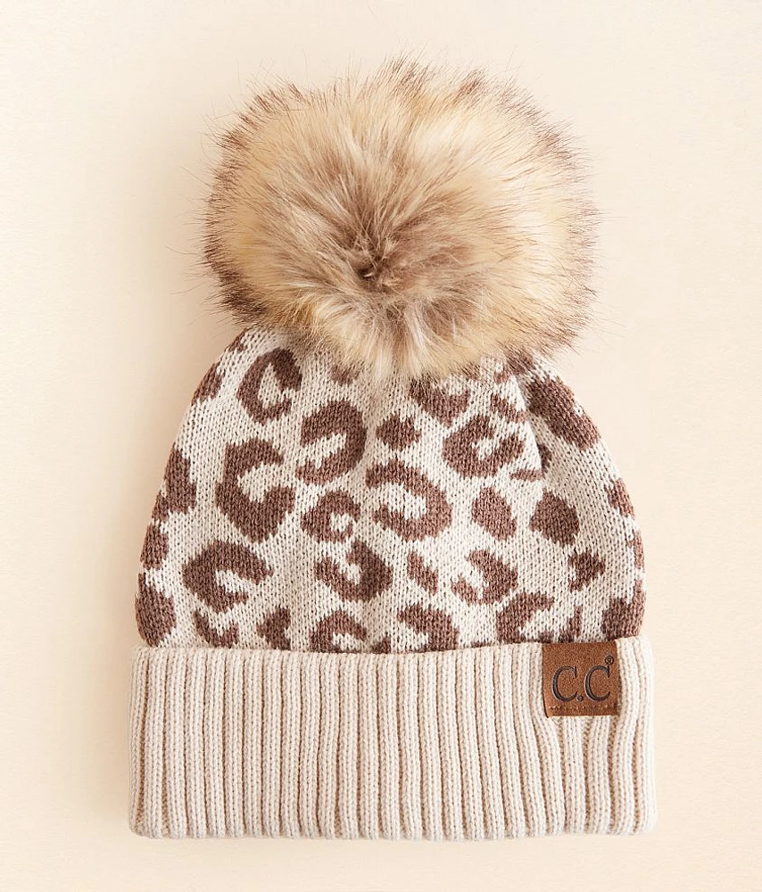 Leopard Pom Beanie