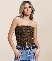 Leopard Print Denim Tube Top