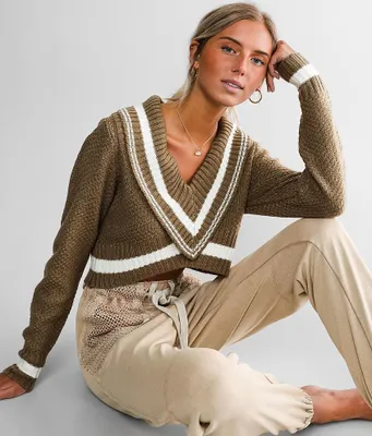 Gilded Intent Varsity Stripe Cropped Sweater
