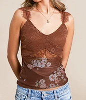 Keyhole Floral Eyelash Lace Tank Top