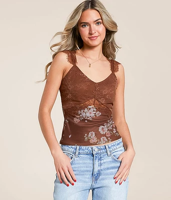 Keyhole Floral Eyelash Lace Tank Top