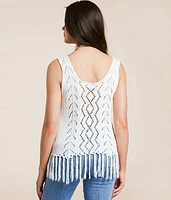 Pointelle Fringe Sweater Tank Top