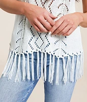 Pointelle Fringe Sweater Tank Top