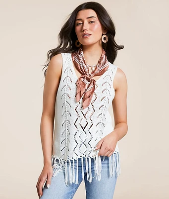 Pointelle Fringe Sweater Tank Top
