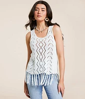 Pointelle Fringe Sweater Tank Top