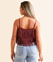 Rhinestone Fringe Cropped Tank Top