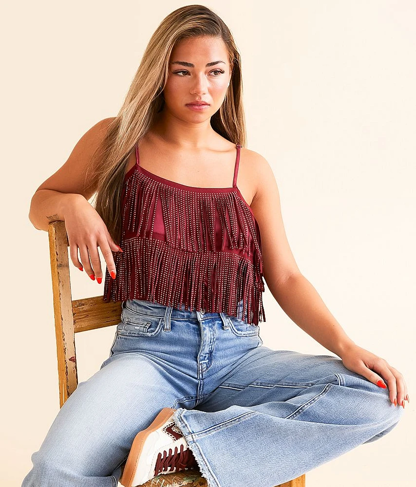 Rhinestone Fringe Cropped Tank Top