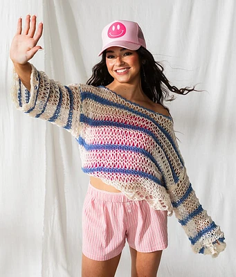 Striped Boatneck Cropped Sweater