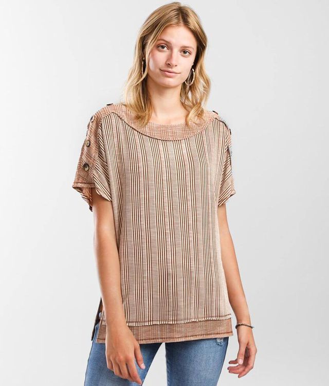 BKE Raw Edge Striped Dolman Top