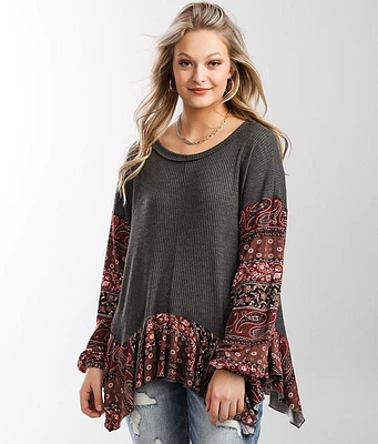 Strappy Pieced Paisley Print Top