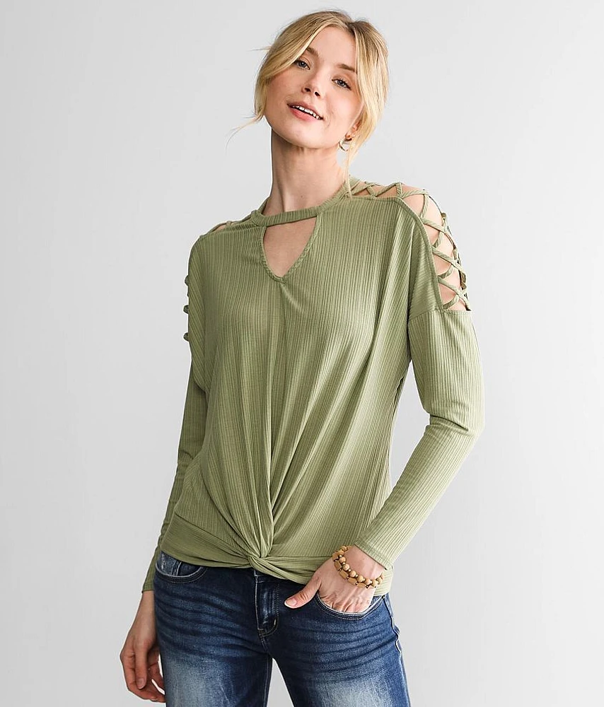 Ribbed Cold Shoulder Top